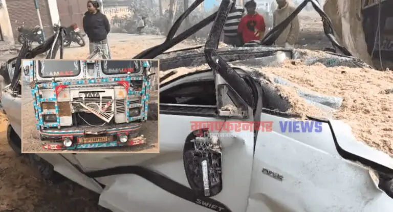 मुज़फ्फरनगर में दिन निकलते ही सड़क हादसा, कार पर बेक़ाबू ट्रक पलटा, हरियाणा का दम्पत्ति घायल